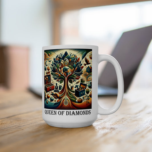The Queen of Diamonds Ceramic 15 oz Mug from the Some Weird Mirror Collection ~ Game Version ~
