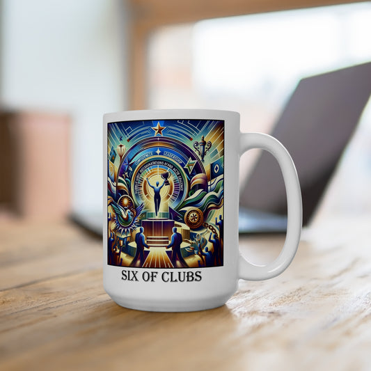 The Six of Clubs Ceramic 15 oz Mug from the Some Weird Mirror Collection ~ Game Version~