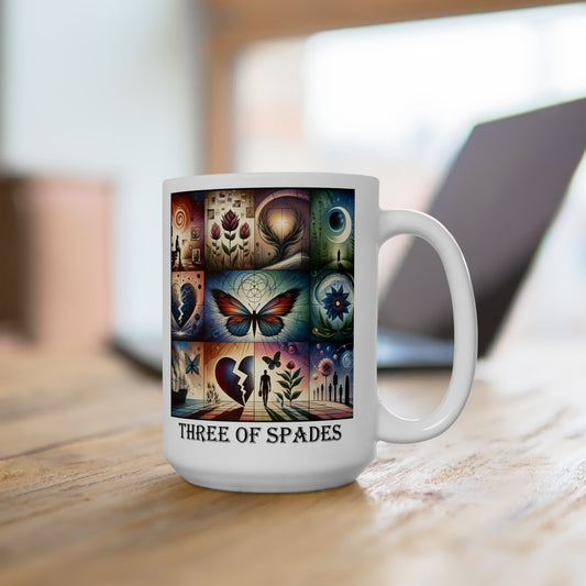 The  Three of Spades Ceramic 15 oz Mug from the Some Weird Mirror Collection ~ Game Version ~