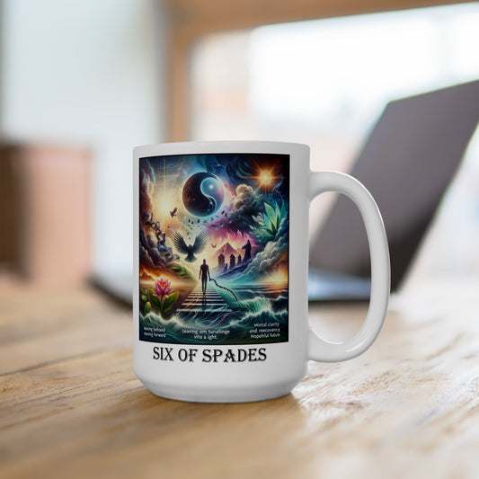 The  Six of Spades Ceramic 15 oz Mug from the Some Weird Mirror Collection ~ Game Version ~
