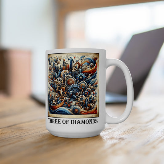 The Three of Diamonds Ceramic 15 oz Mug from the Some Weird Mirror Collection ~ Game Version~